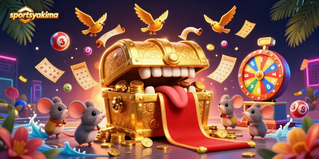 Engage in thrilling gambling adventures with sportsyakima showcasing vibrant casino elements and energetic characters.