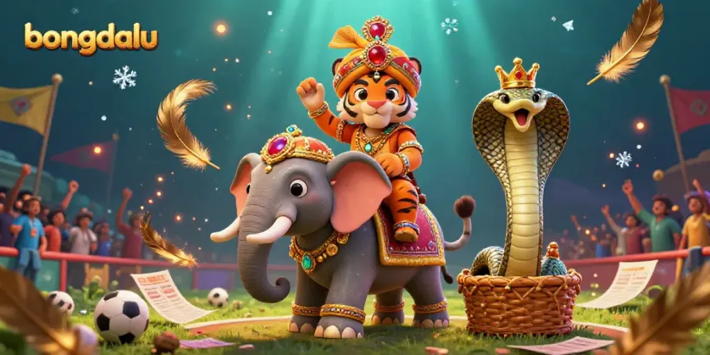 Experience thrilling sports betting with Bongdalu's immersive 3D scene featuring a maharaja tiger and a jewel-encrusted elephant.