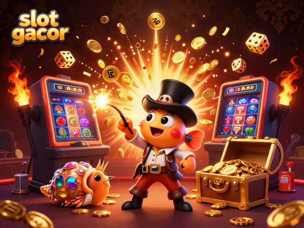 Spin the slot gacor wheels with vibrant characters and jackpot excitement in this engaging 3D illustration.