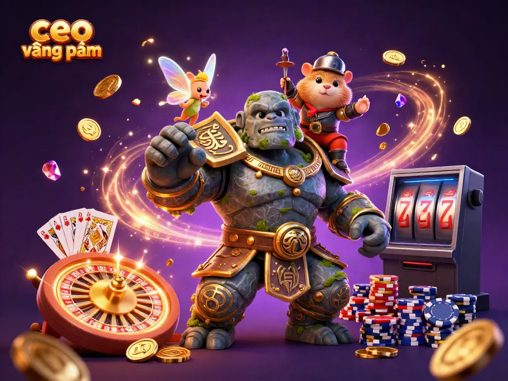 Join ceo vương phạm in a magical casino adventure filled with cascading coins and vibrant poker elements.