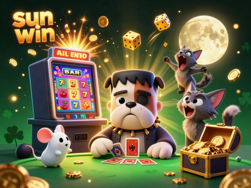 Experience the thrill of "sun win" with a colorful 3D casino scene featuring dynamic games and whimsical characters.