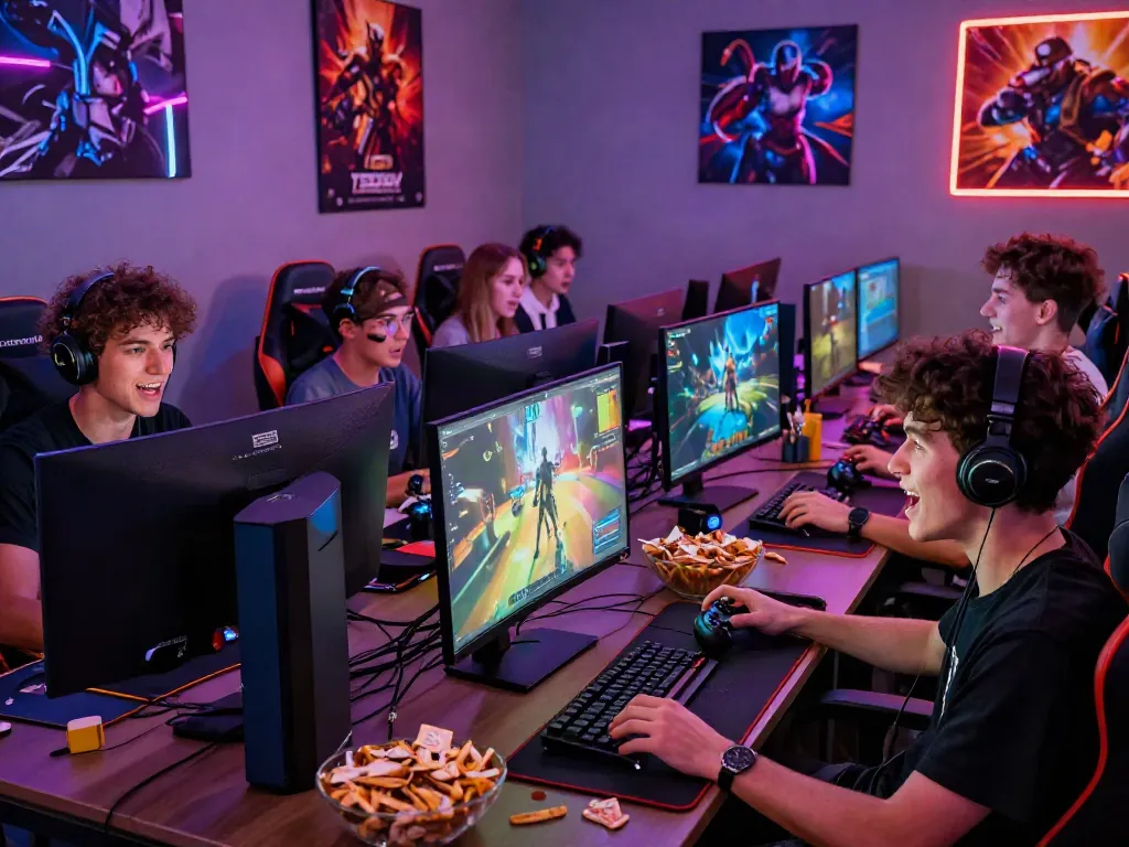Players enjoying online games at https://manclub1.jp.net/ with vibrant decor.