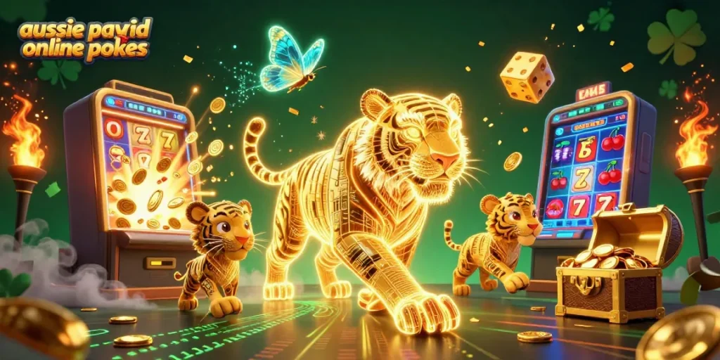 Engage with aussie payid online pokies in a vibrant 3D digital casino scene filled with jackpots and bonuses.